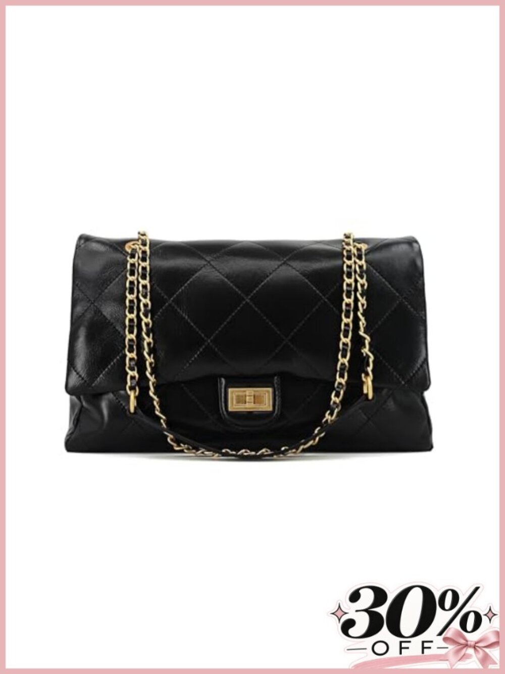 Oiled Leather Quilted Flap Shoulder Bag Gold Chain Strap Crossbody